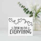 ブラック&ホワイトサンキューハートウェディングパーティー ポストカード (スタンド正面)