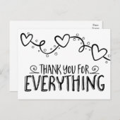 ブラック&ホワイトサンキューハートウェディングパーティー ポストカード (正面/裏面)