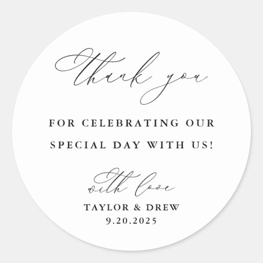 ブラック&ホワイトサンキュー結婚式の引き出物 ラウンドシール (正面)
