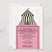 ブラック&ホワイトサーカステントウピンクチケット誕生日 招待状 (正面)