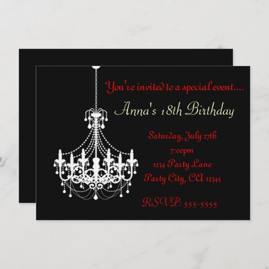 ブラック&ホワイトシャンデリアエレガントパーティの招待状 招待状 (正面/裏面)