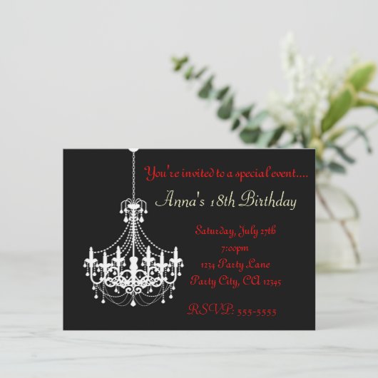 ブラック&ホワイトシャンデリアエレガントパーティの招待状 招待状 (スタンド正面)