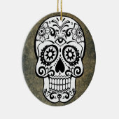 ブラック&ホワイトシュガースカル石板オーナメントラウンド セラミックオーナメント (右)