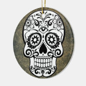 ブラック&ホワイトシュガースカル石板オーナメントラウンド セラミックオーナメント (左)