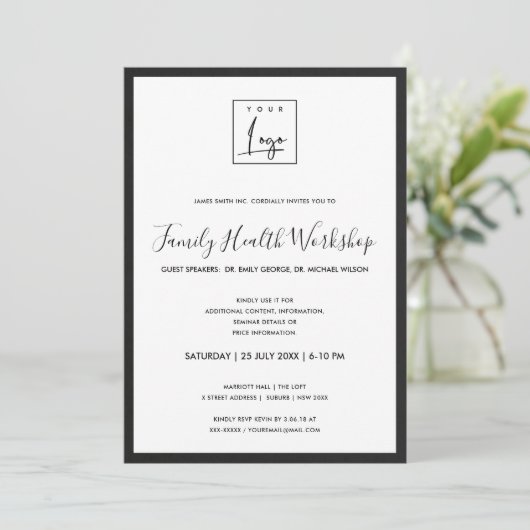 ブラック＆ホワイトシルク あなたのロゴ ワークショップ ガライベント 招待状 (スタンド正面)
