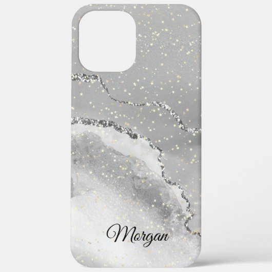 ブラック&ホワイトシルバー瑪瑙&金ゴールドスターズDIY名 Case-Mate iPhoneケース (裏面)