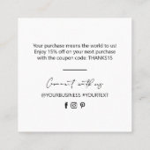 ブラック&ホワイトシンプルビジネスありがとうございました挿入 スクエア名刺 (裏面)