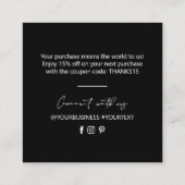 ブラック&ホワイトシンプルビジネスありがとうございました挿入 スクエア名刺 (裏面)