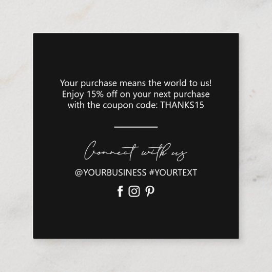 ブラック&ホワイトシンプルビジネスありがとうございました挿入 スクエア名刺 (裏面)