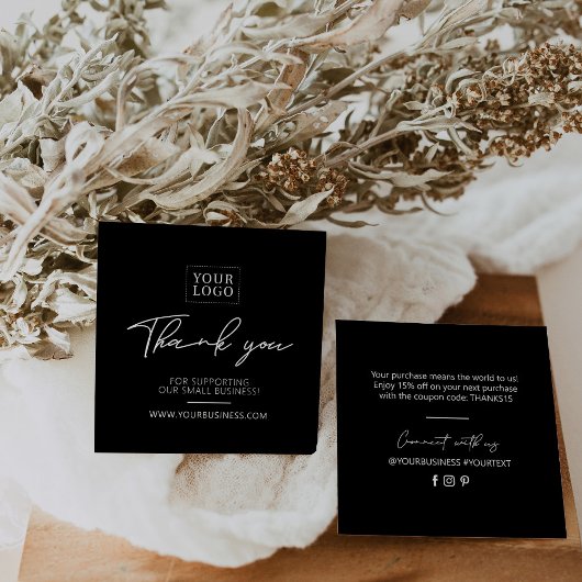 ブラック&ホワイトシンプルビジネスありがとうございました挿入 スクエア名刺