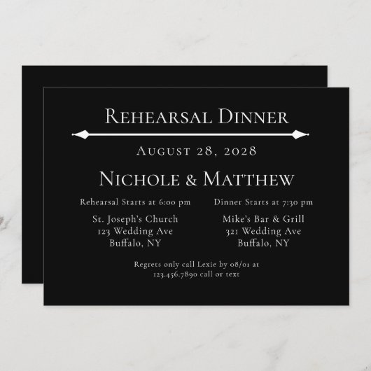 ブラック&ホワイトシンプルリハエレガントーサルディナー 招待状 (正面/裏面)
