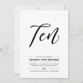 ブラック&ホワイトシンプル10thバースデー10代のパーティーInvi 招待状 (正面)
