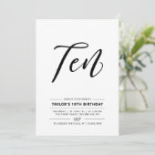 ブラック&ホワイトシンプル10thバースデー10代のパーティーInvi 招待状 (スタンド正面)