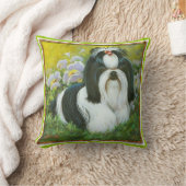 ブラック&ホワイトシーズー（犬）ズインガーデン クッション (ブランケット)