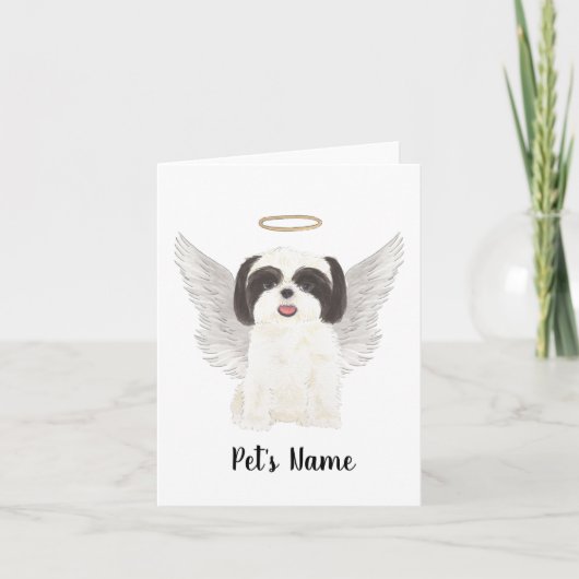 ブラック&ホワイトシーズー(犬)ツ悔やみや弔慰メモリアル カード (正面)