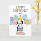 ブラック&ホワイトシーパドールドッグハッピーバースデー カード (黄色い花)