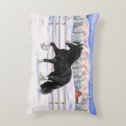 ブラック&ホワイトジプシーバンナーティンカーホ荷車を引くーマ アクセントクッション (裏面(縦))