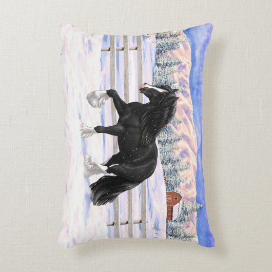 ブラック&ホワイトジプシーバンナーティンカーホ荷車を引くーマ アクセントクッション (正面(垂直))