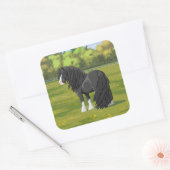 ブラック&ホワイトジプシーバンナーティンカーホ荷車を引くーマ スクエアシール (封筒)