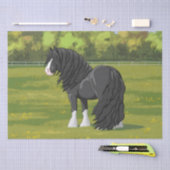 ブラック&ホワイトジプシーバンナーティンカーホ荷車を引くーマ 薄葉紙 (クラフト)