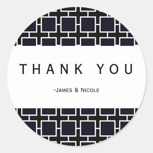 ブラック&ホワイトスクエアジオメトリックシックパーティーステッカー ラウンドシール (正面)