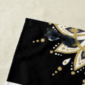 ブラック&ホワイトスクエア&金ゴールド&ブラックマンダラ ビーチタオル (インサイチュ)