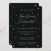 ブラック+ホワイトスクリプト星星新年のパーティー 招待状 (正面/裏面)