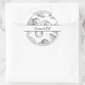 ブラック&ホワイトスケッチココナッツ油ラベル ラウンドシール (バッグ)
