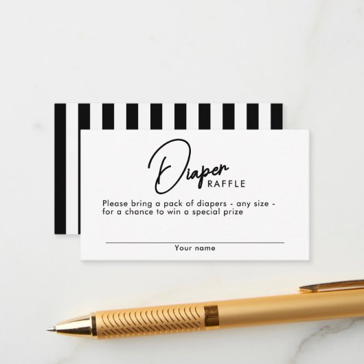 ブラック&ホワイトストライプおむつラッフルベビーシャワー エンクロージャーカード (正面/裏面インサイチュ)