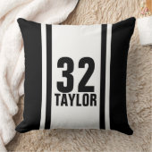 ブラック&ホワイトストライプのスポーツジャージー装飾用クッション クッション (ブランケット)