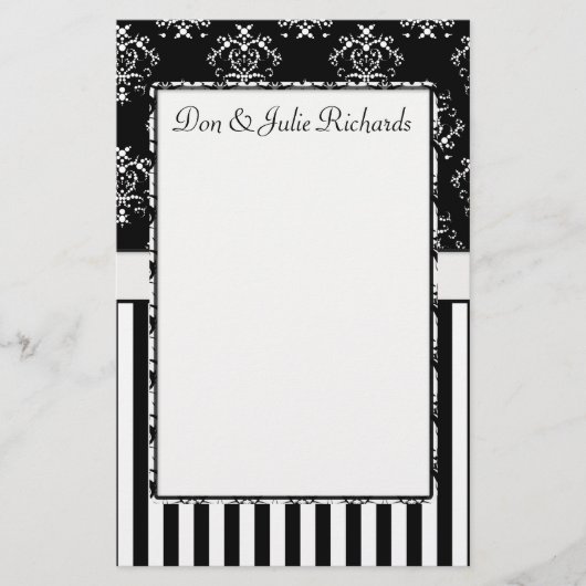 ブラック&ホワイトストライプのバロック 便箋 (正面)