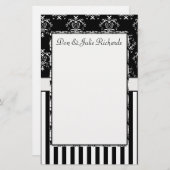 ブラック&ホワイトストライプのバロック 便箋 (正面/裏面)