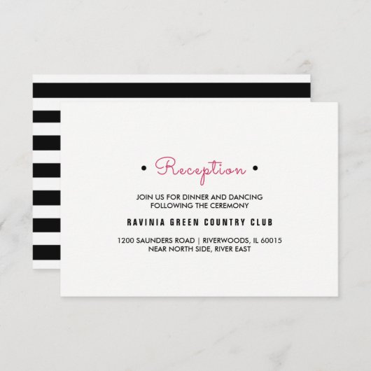 ブラック |ホワイトストライプウェディングレセプションカード 招待状 (正面/裏面)