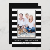 ブラック |ホワイトストライプクリスマスフォト シーズンカード (正面/裏面)
