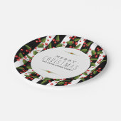 ブラック&ホワイトストライプクリスマスリース ペーパープレート (アングル)