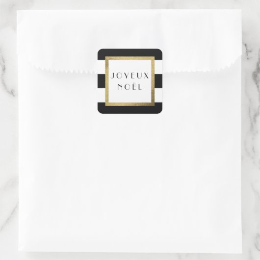 ブラック&ホワイトストライプクリスマス"ジョエウノエル" スクエアシール (バッグ)