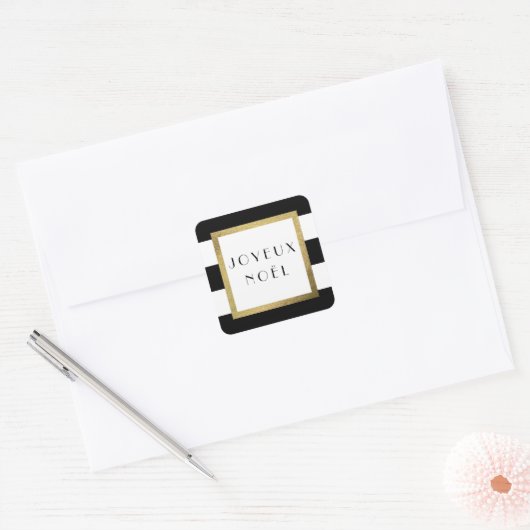 ブラック&ホワイトストライプクリスマス"ジョエウノエル" スクエアシール (封筒)