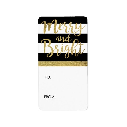 ブラック&ホワイトストライプクリスマス「メリー&ブライト」 ラベル (正面)