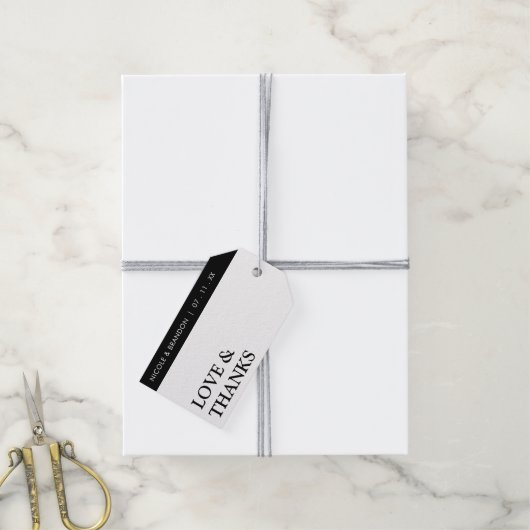 ブラック&ホワイトストライプサイド結婚ズ・サンキュー ギフトタグ (より糸付き)