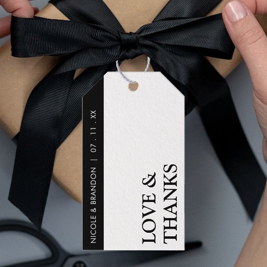 ブラック&ホワイトストライプサイド結婚ズ・サンキュー ギフトタグ