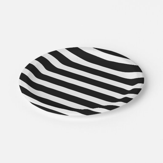 ブラック&ホワイトストライプズストライプのシックパーティー ペーパープレート (アングル)