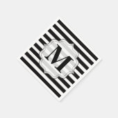 ブラック&ホワイトストライプズモノグラムナプキンス スタンダードカクテルナプキン (角)