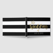 ブラック&ホワイトストライプズ金フォイル結婚ズゲストブック ゲストブック (全面)