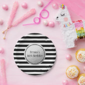 ブラック&ホワイトストライプズ銀ホイルフェイクパーティー ペーパープレート (パーティー)