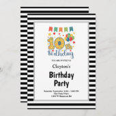ブラック/ホワイトストライプズ10th誕生日パーティー開催 招待状 (正面/裏面)