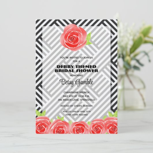 ブラック&ホワイトストライプダービーブライダルシャワー招待状 (スタンド正面)