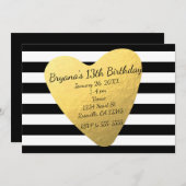 ブラック&ホワイトストライプハートシックパーティの招待状 招待状 (正面/裏面)