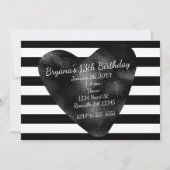 ブラック&ホワイトストライプハートシックパーティの招待状 招待状 (正面)