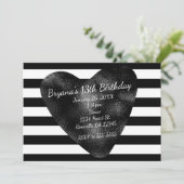 ブラック&ホワイトストライプハートシックパーティの招待状 招待状 (スタンド正面)