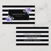 ブラック&ホワイトストライプバラとシルバー&ラベンダー 名刺 (正面/裏面)